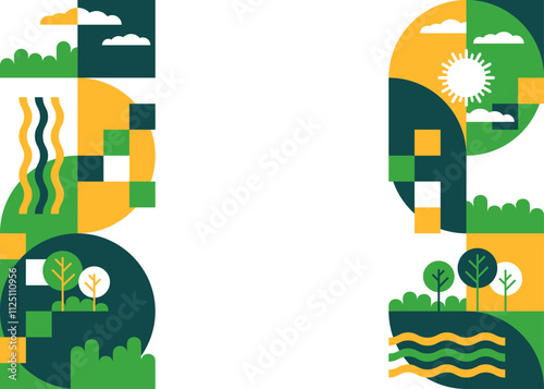 Decoration for brochure or presentation - landscape in simple geometric style