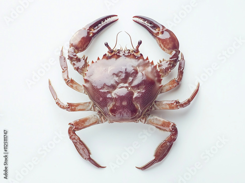 Close-Up of Crab with Sharp Claws on White, Detailed Crab on white background photo