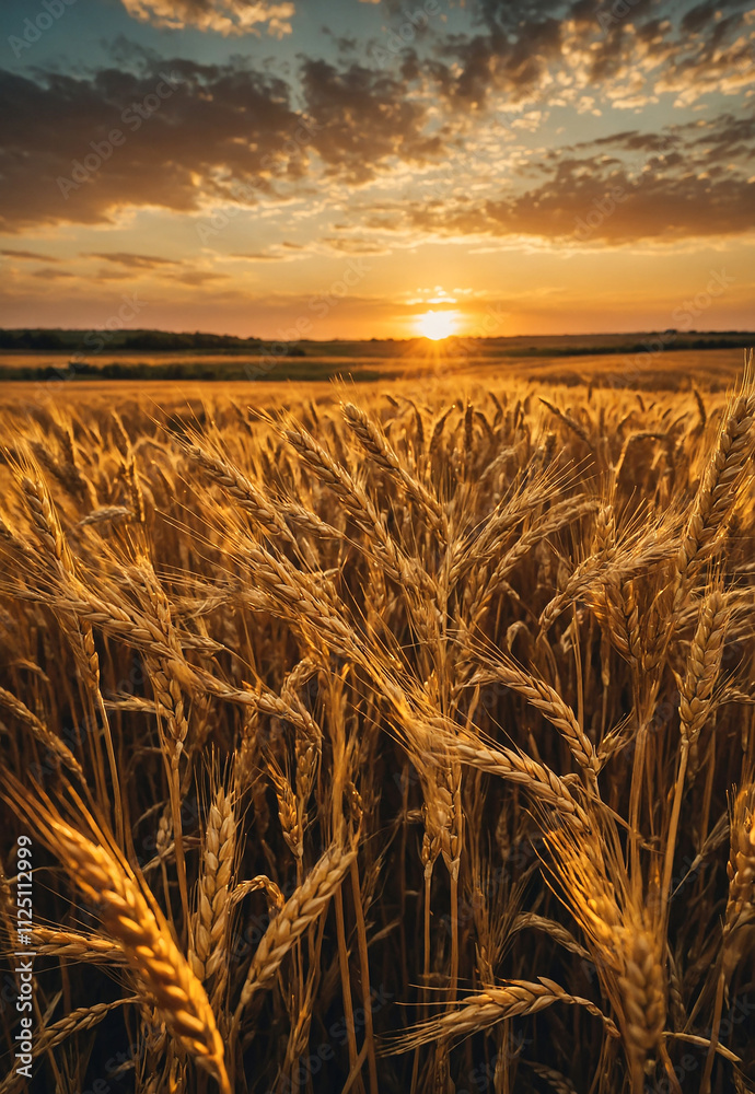golden wheat field stretching upwards under a vibrant sunset golden wheat field stretching upwards under a vibrant sunset