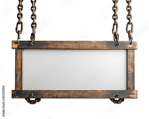 Old-fashioned hanging board for communication and display against a white or transparent background
