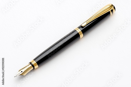 A minimalist depiction of an ebony pen resting diagonally across a blank sheet of paper, with soft shadows for depth