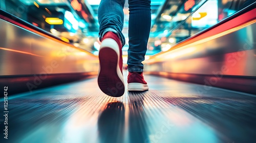 Wallpaper Mural Stylish Travelers Feet on Moving Walkway in Vivid Scene Torontodigital.ca