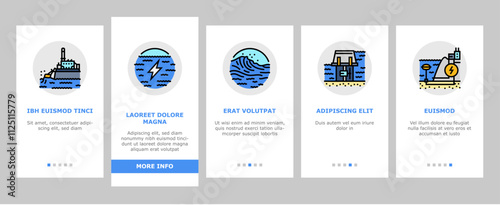 wave energy power tidal onboarding mobile vector sea plant, hydro electric, tide generation, station water turbine, lake electricity wave energy power tidal illustrations