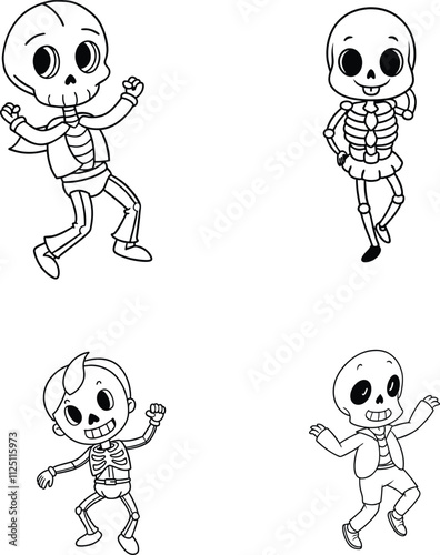 Cute Skeleton Dancing Line Art Vector. photo