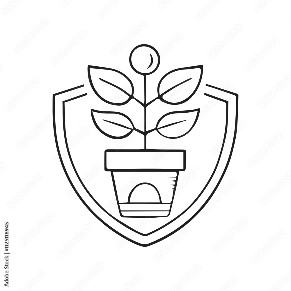 illustration of a plant in a pot around shield illustration of a plant in a pot around shield