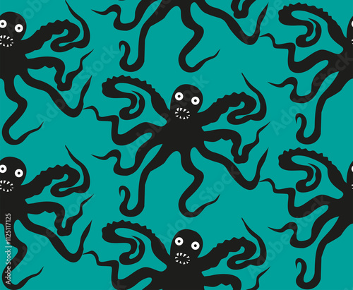 Seamless pattern with cartoon octopus
