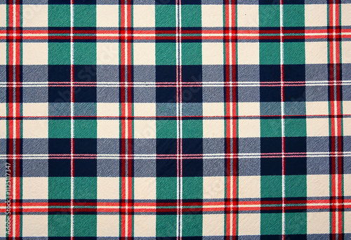 Red, Dark Green, Blue Tartan Pattern photo