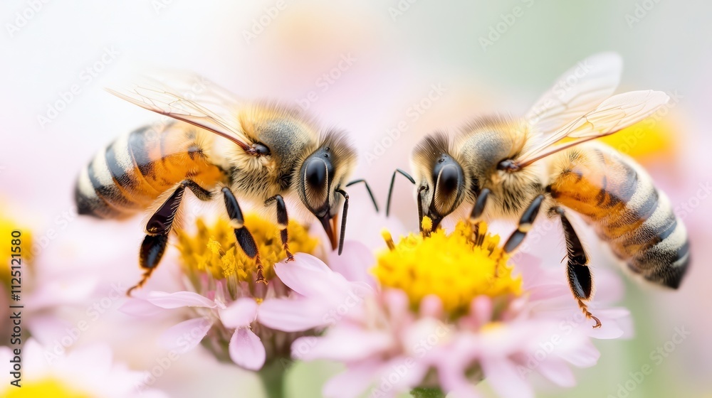 Close-Up of a Bumblebee Pollinating a Pink Flower in a Natural Garden Setting Close-Up of a Bumblebee Pollinating a Pink Flower in a Natural Garden Setting