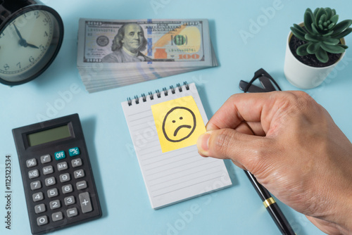Financial concept with a sad emoji on ice cream stick