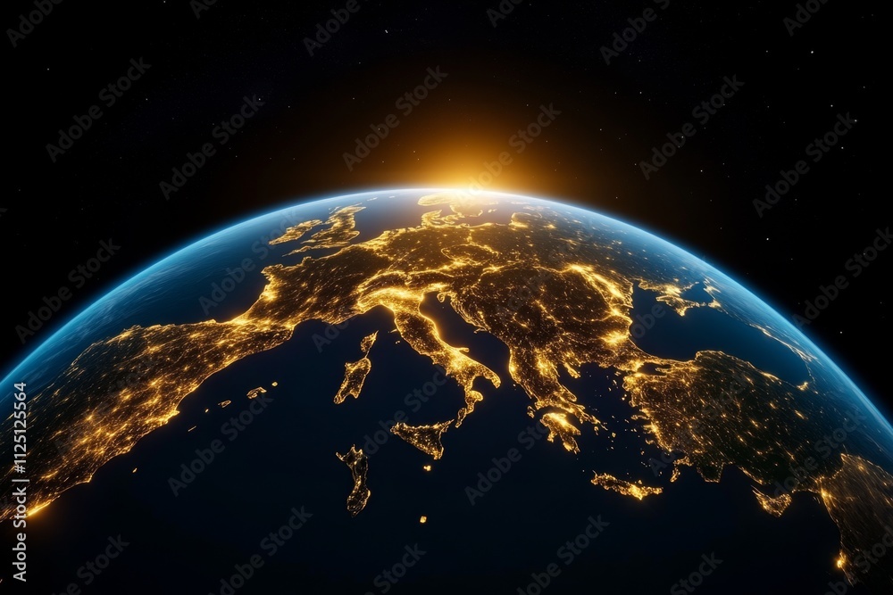 Naklejka premium A stunning view of Earth from the International Space Station, showing the curvature of the planet with vibrant blues and greens against the black void of space