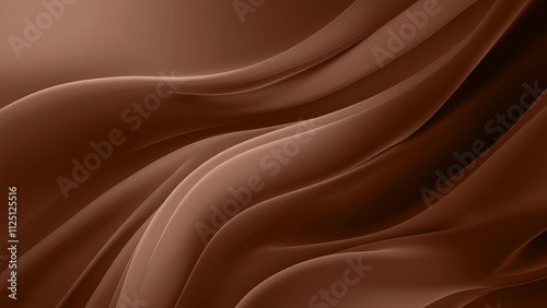 Dynamic mocha mousse brown silk satin fabric waves flowing gently. Modern trendy tone hue shade