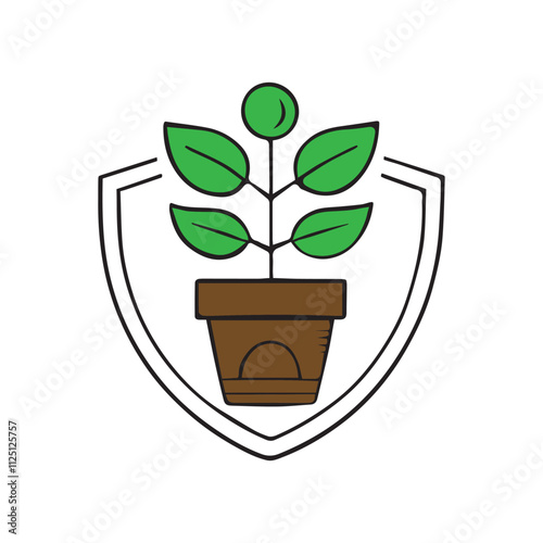 plant in pot around shield a logo or concept for plant protection 