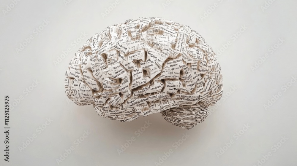 An intricate brain shape composed of assorted words and phrases highlights the concept of knowledge and creativity, with space for additional text. Generative AI An intricate brain shape composed of assorted words and phrases highlights the concept of knowledge and creativity, with space for additional text. Generative AI