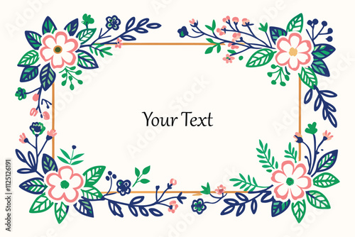Colorful Floral Border Design with Pink and Blue Flowers