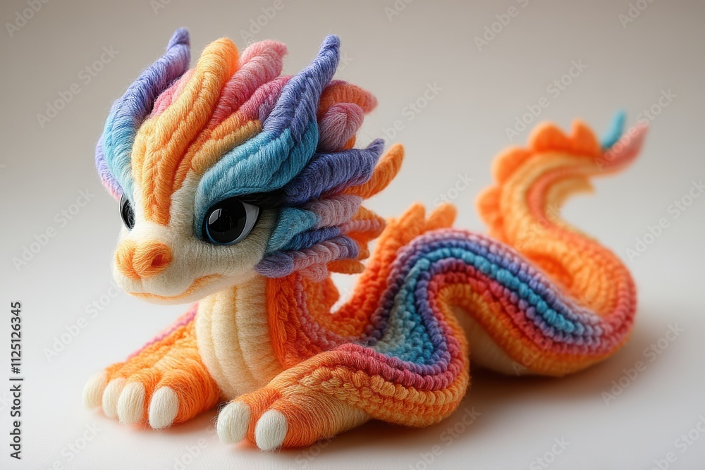 Obraz premium A colorful, plush dragon toy with intricate details and vibrant colors.