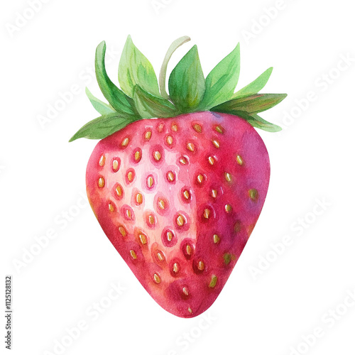 Juicy Red Strawberry Watercolor Painting Summer Fruit Food Illustration
