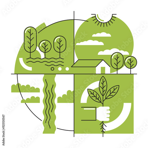 Agriculture - abstract decoration, green, outline