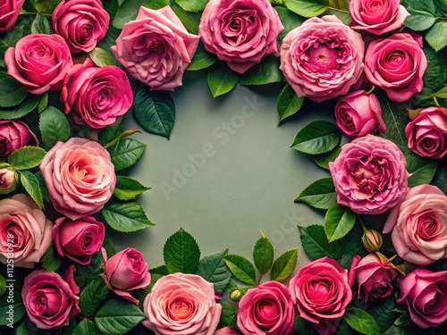 Elegant Pink Rose Floral Frame, Wedding Invitation Background, Romantic Greeting Card Design, Floral Border, Copy Space