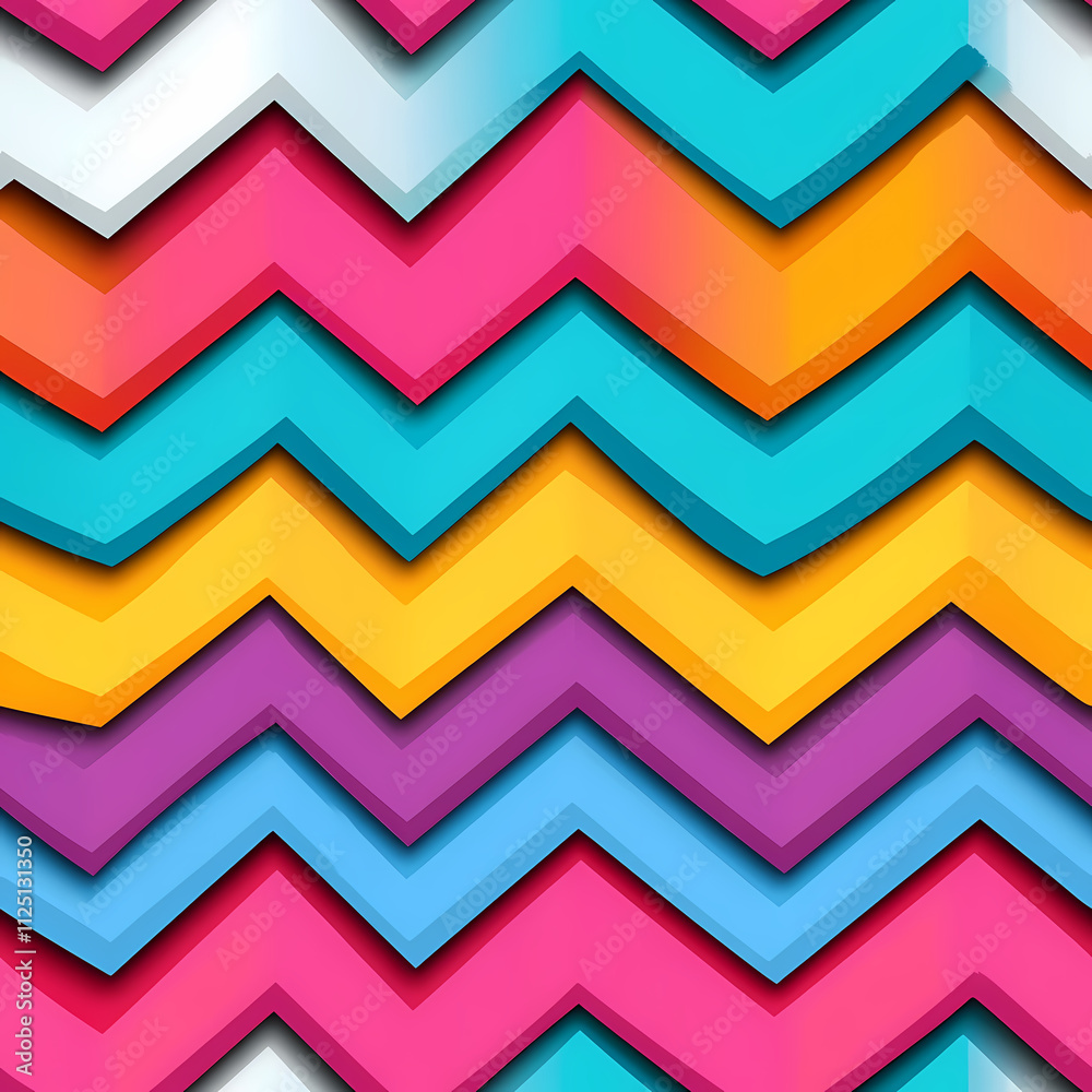 Playful chevron stripes in vibrant candy colors create lively pattern. design features layers of pink, blue, yellow, and white, adding depth and energy to any project Playful chevron stripes in vibrant candy colors create lively pattern. design features layers of pink, blue, yellow, and white, adding depth and energy to any project
