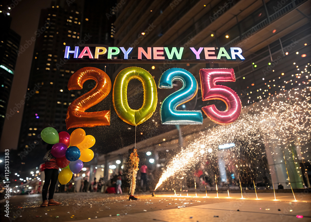 Happy New Year Festive Celebration of 2025 foil balloon 3d text effect Happy New Year Festive Celebration of 2025 foil balloon 3d text effect