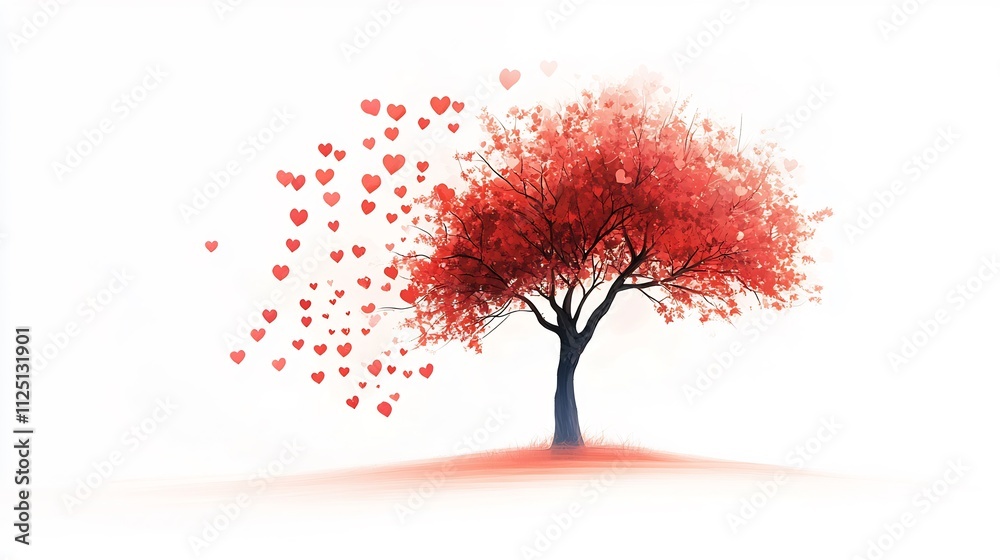 Obraz premium Red heart-shaped leaves falling from a tree.