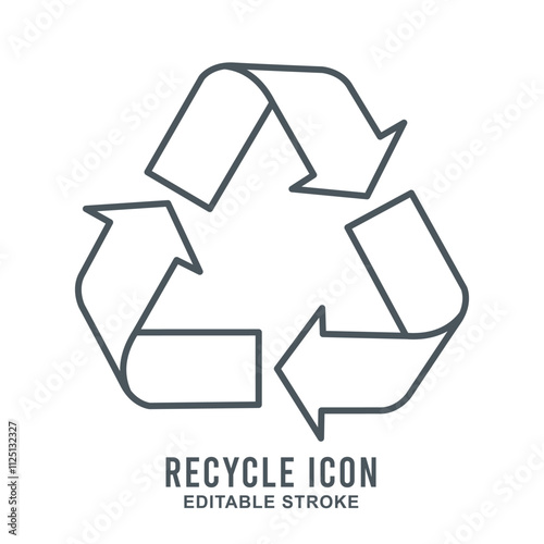Reduce, Reuse, Recycle icon promoting sustainable practices and environmental conservation. Editable stroke outline icon  on white background flat vector illustration.