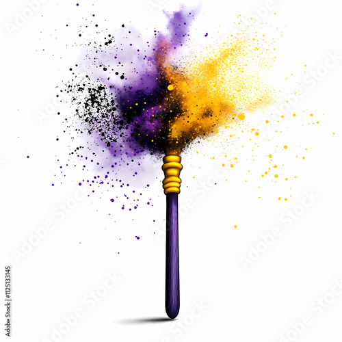 vibrant magic wand with splashes of purple, yellow, and black paint, creating whimsical and enchanting atmosphere. Perfect for fantasy themes and creative projects photo