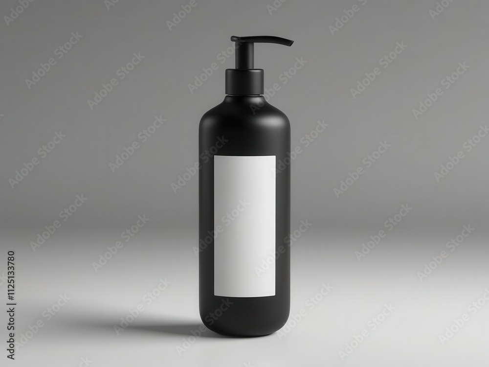 Minimalist black bottle with a pump, ready for labeling, ideal for skincare or cosmetic products. Minimalist black bottle with a pump, ready for labeling, ideal for skincare or cosmetic products.
