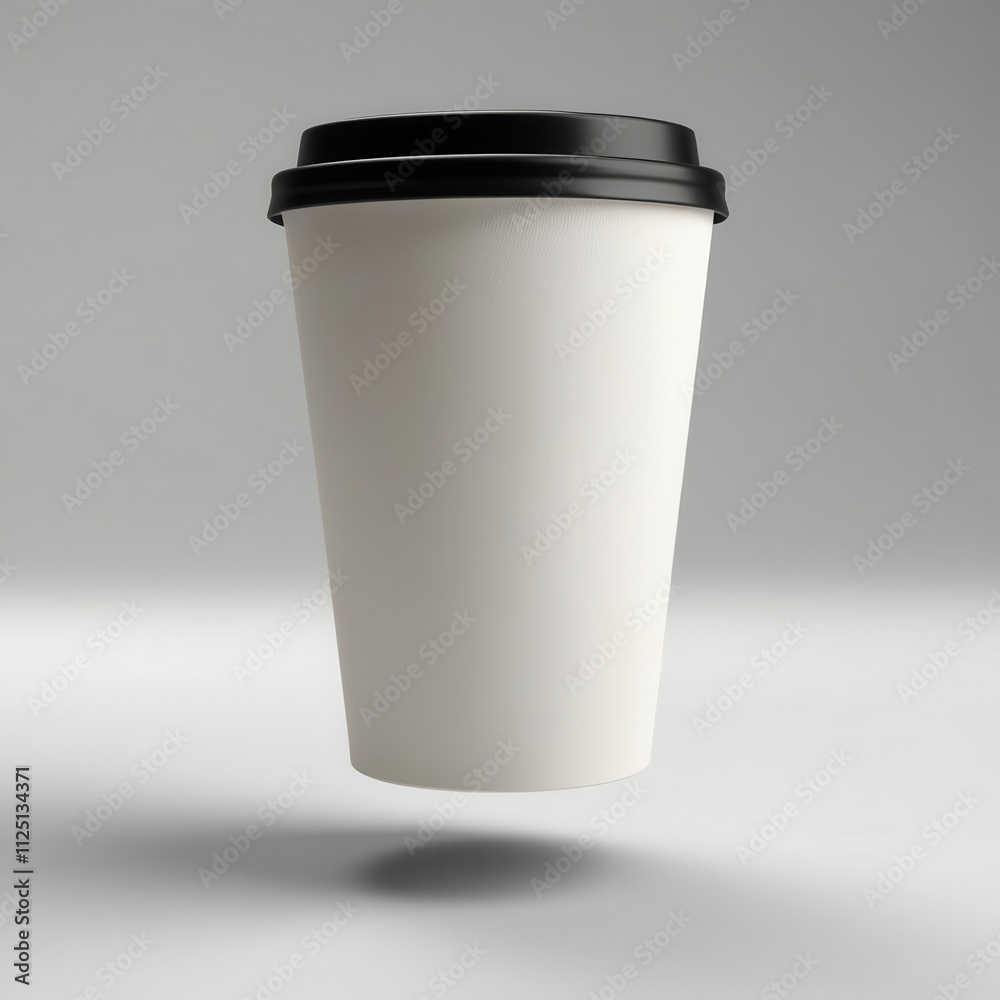 Minimalist design of a white coffee cup with a black lid against a clean backdrop, perfect for branding. Minimalist design of a white coffee cup with a black lid against a clean backdrop, perfect for branding.