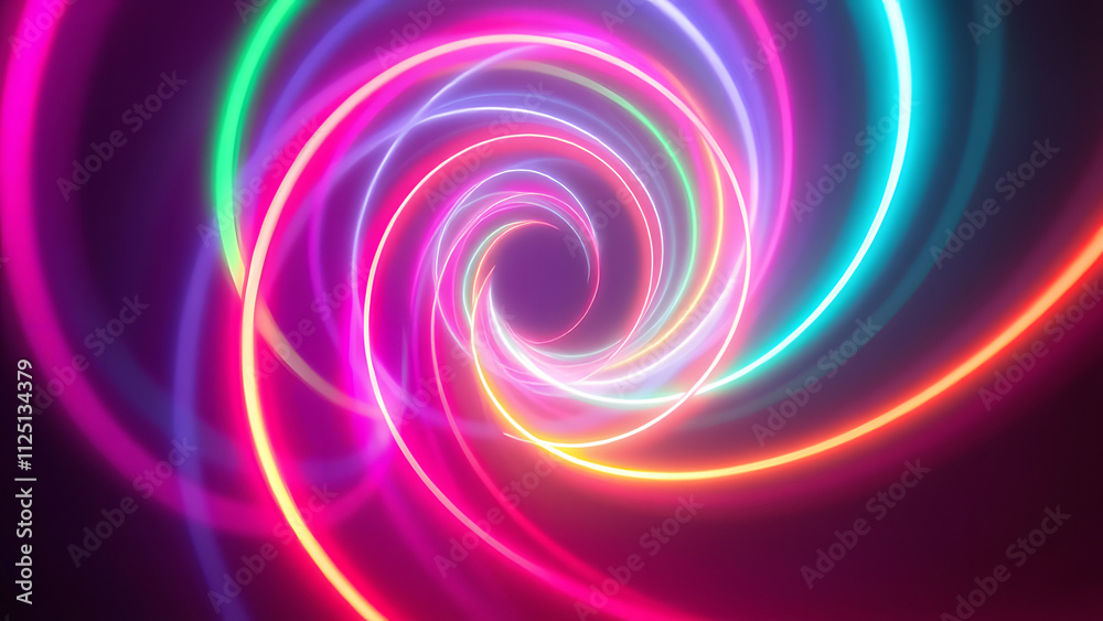  Abstract spirals of neon light twisting into a central void, creating a hypnotic effect 