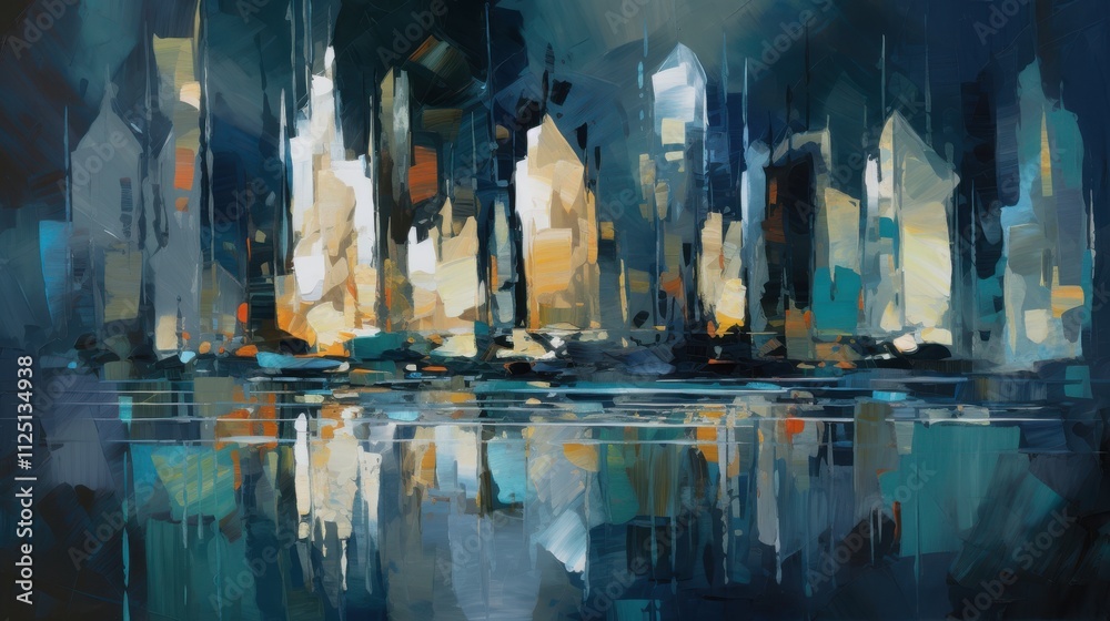 Abstract cityscape reflection at night. Abstract cityscape reflection at night.
