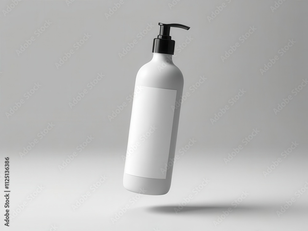 Minimalistic floating bottle with pump dispenser, perfect for product displays and advertising. Minimalistic floating bottle with pump dispenser, perfect for product displays and advertising.