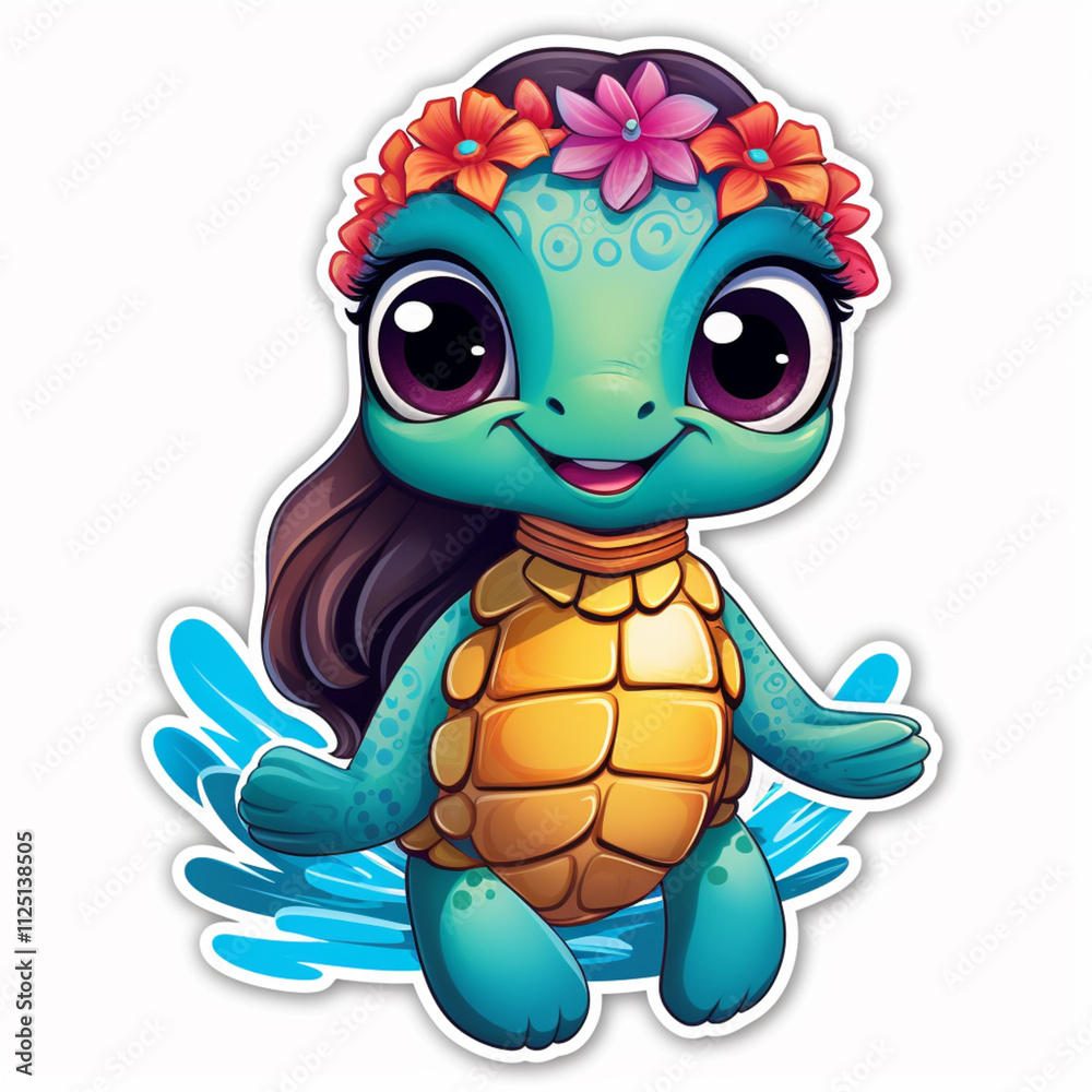 turtle on a white background, cartoon style.
