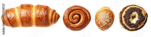 Set of croissants and pastry. Isolated on transparent or white background.