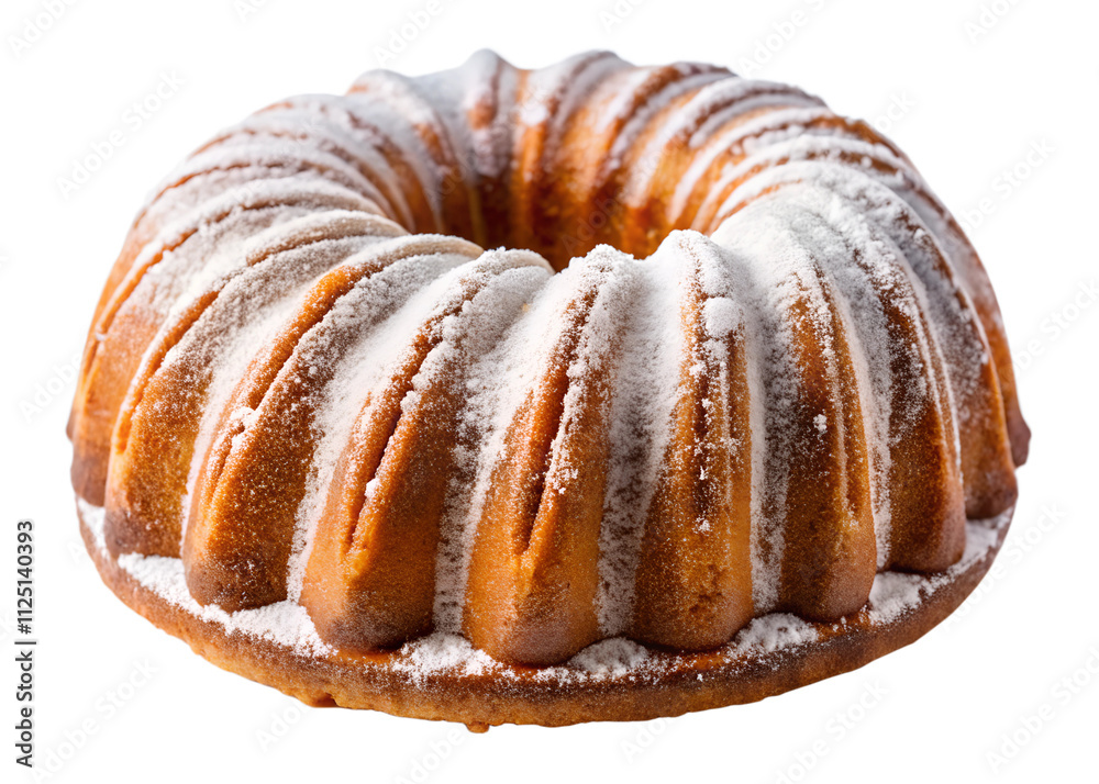 bundt cake drizzled with shiny glaze and powdered sugar isolated cut out on white background bundt cake drizzled with shiny glaze and powdered sugar isolated cut out on white background