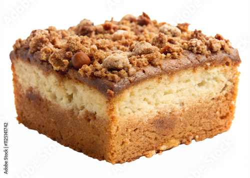 coffee cake topped with a crumbly cinnamon streusel  isolated  cut out on white background