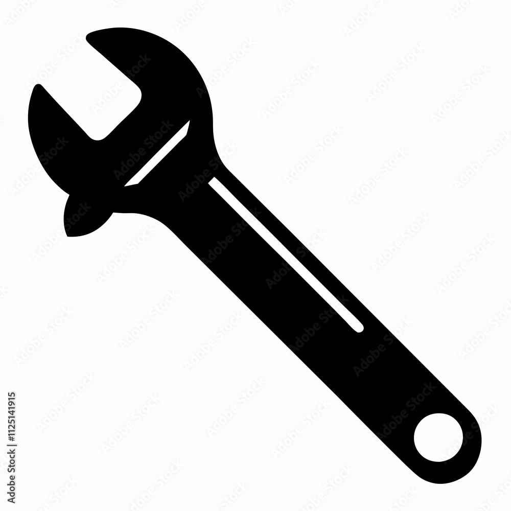 Classic Adjustable Spanner Black Silhouette Vector Design Classic Adjustable Spanner Black Silhouette Vector Design