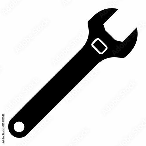 Classic Adjustable Spanner Black Silhouette Vector Design