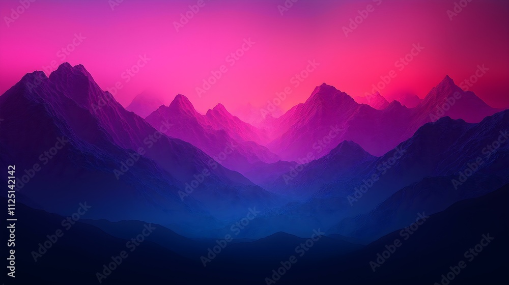 Fototapeta premium A breathtaking view of majestic mountains during twilight, showcasing vibrant hues of pink and purple blending into deep blue. Perfect for nature lovers and travel enthusiasts.