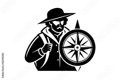 Adventurer with Compass: Exploring the Outdoors Vector Illustration