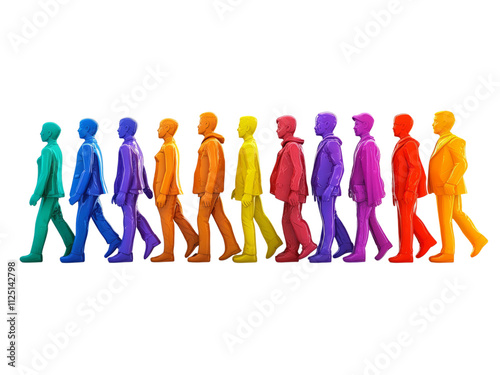 Colorful Human Figures Walking in Line