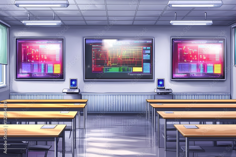 Modern Classroom with Technology and Digital Displays