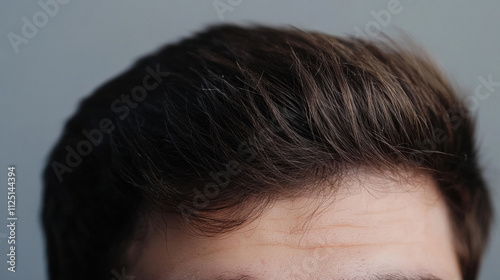 Close-Up of Men's Hair with a Soft Texture and Natural Color on a Neutral Background Highlighting Grooming and Personal Care