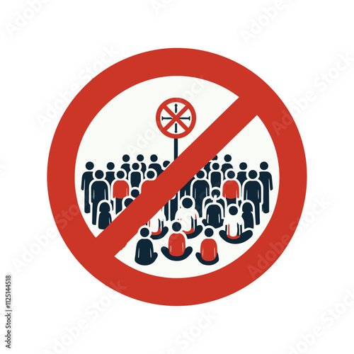 No Gathering Sign With People And Red Forbidden Symbol Vector illustration, isolated on white background 