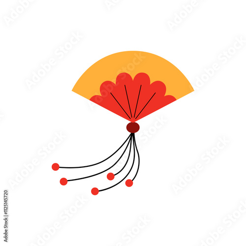 Chinese or japanese paper hand fan. Vector flat illustration of asian traditional accessory