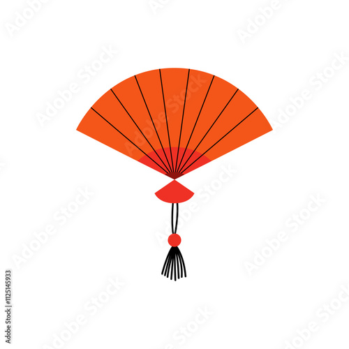 Chinese or japanese paper hand fan. Vector flat illustration of asian traditional accessory