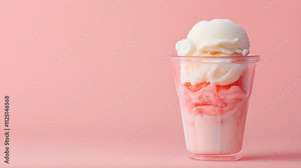 A delicious cup of soft serve ice cream topped with creamy vanilla and strawberry flavors against a soft pink background, perfect for summer treats and dessert cravings. A delicious cup of soft serve ice cream topped with creamy vanilla and strawberry flavors against a soft pink background, perfect for summer treats and dessert cravings.