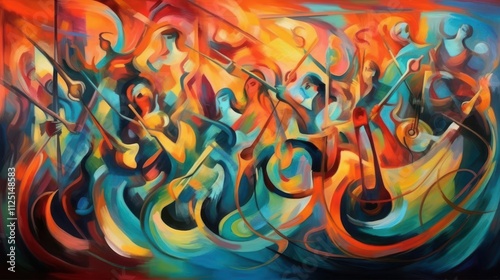 Abstract orchestral music performance painting.