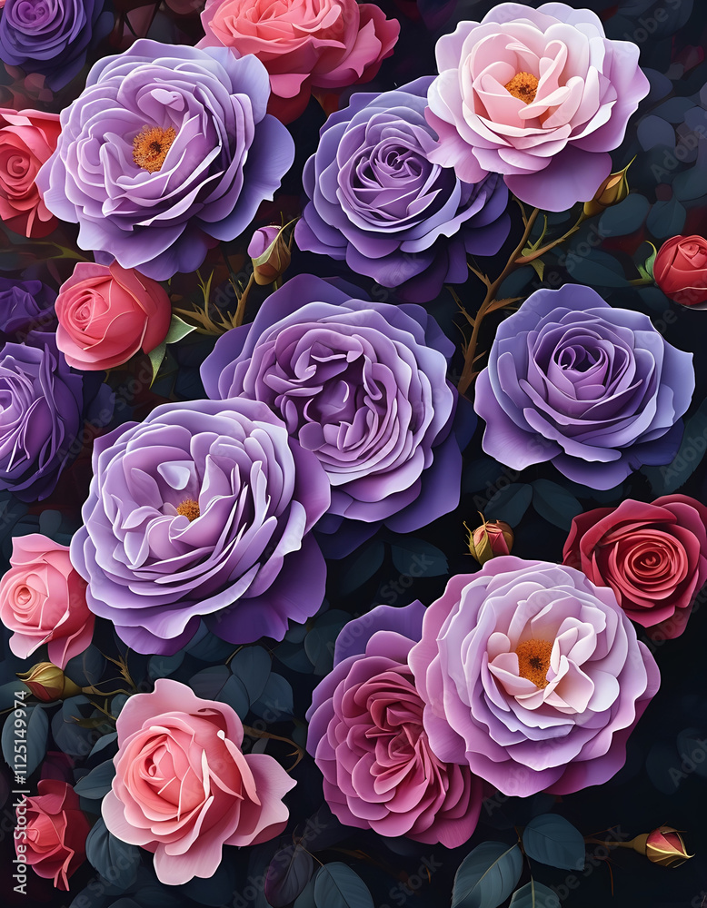 Fototapeta premium purple and pink roses with fully bloomed petals.
