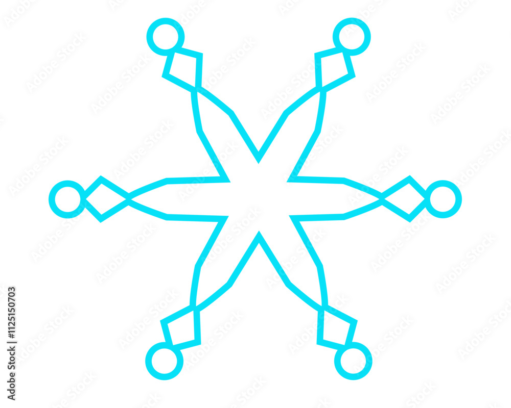 Snowflake - vector linear illustration. Blue six-pointed snowflake - vector template. Snowflake - vector linear illustration. Blue six-pointed snowflake - vector template.